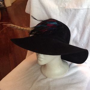 Launcelot Floppy bucket Hat Velour Feathers Size 7
